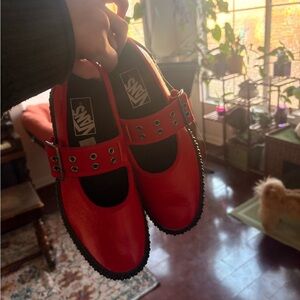Vans Red Mary Jane Flats with Black Trim